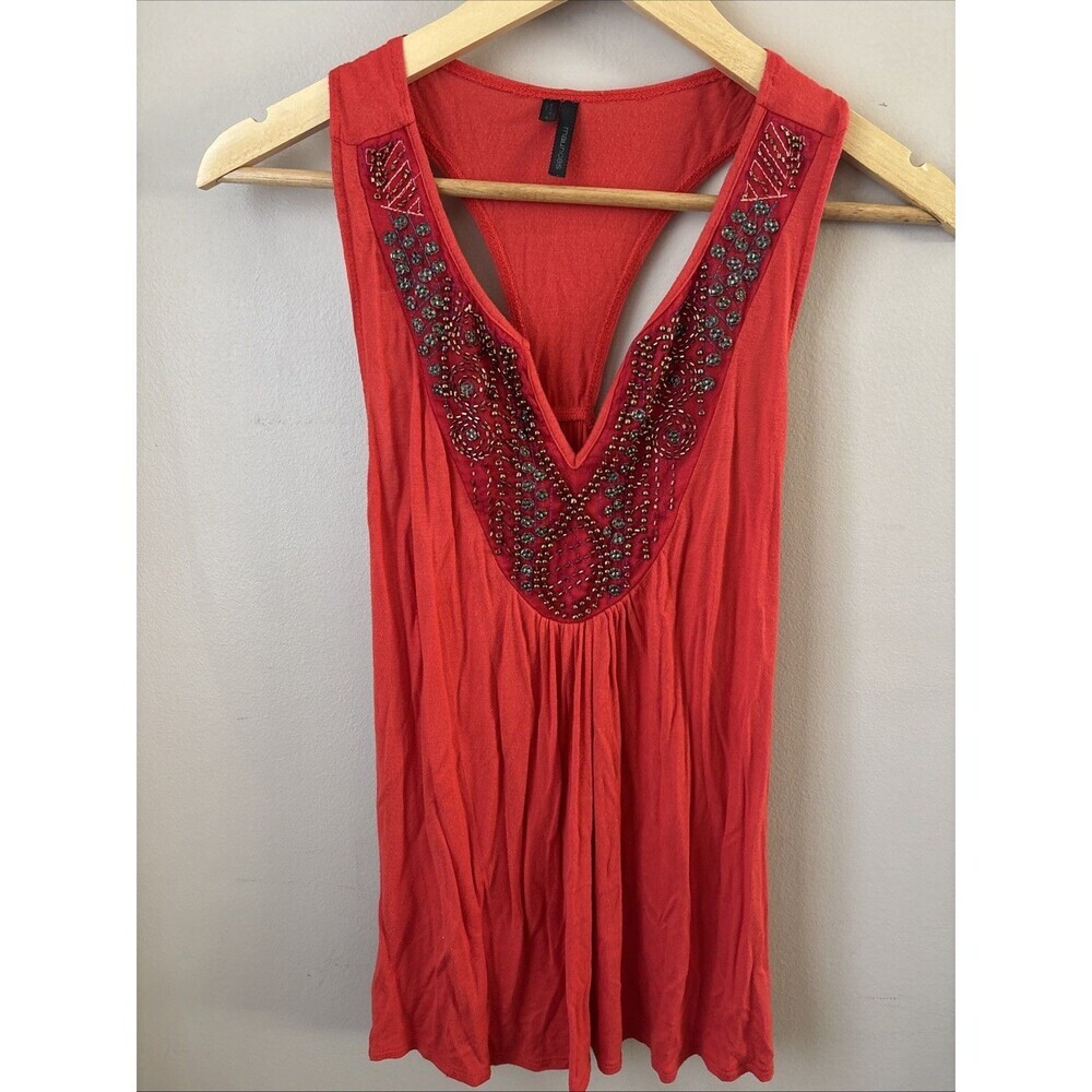 Maurices Beaded Tank Top Womens S Red Racerback Sleeveless